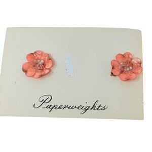 Vintage 60s Pink Flower Clip On Earrings Pearl Bead Center Handmade Retro